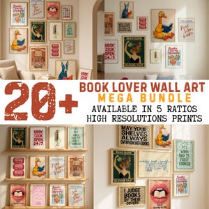 Book Lover Wall Art Bundle Cozy Reading Decor Set Retro Bookish Decor Mega Bundle Bookworm Printable Bibliophile Wall Decor Digital Download