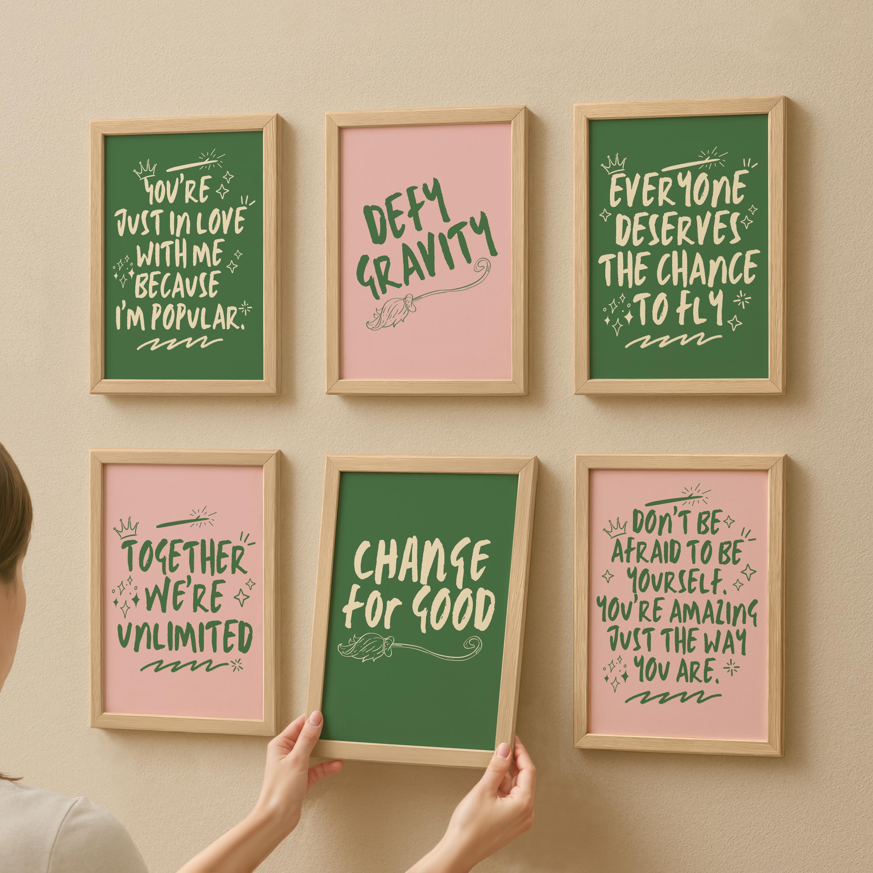 Trendy Wicked Quotes Mega Bundle Digital Wall Art Modern Minimalist Inspirational Wicked Defy Gravity Everyone Deserves a chance to Fly.