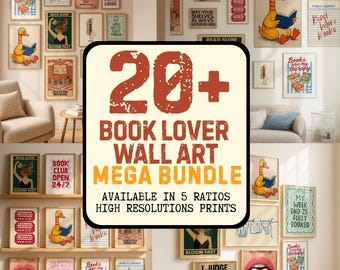 Book Lover Wall Art Bundle Cozy Reading Decor Set Retro Bookish Decor Mega Bundle Bookworm Printable Bibliophile Wall Decor Digital Download