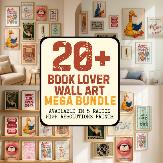 Book Lover Wall Art Bundle Cozy Reading Decor Set Retro Bookish Decor Mega Bundle Bookworm Printable Bibliophile Wall Decor Digital Download
