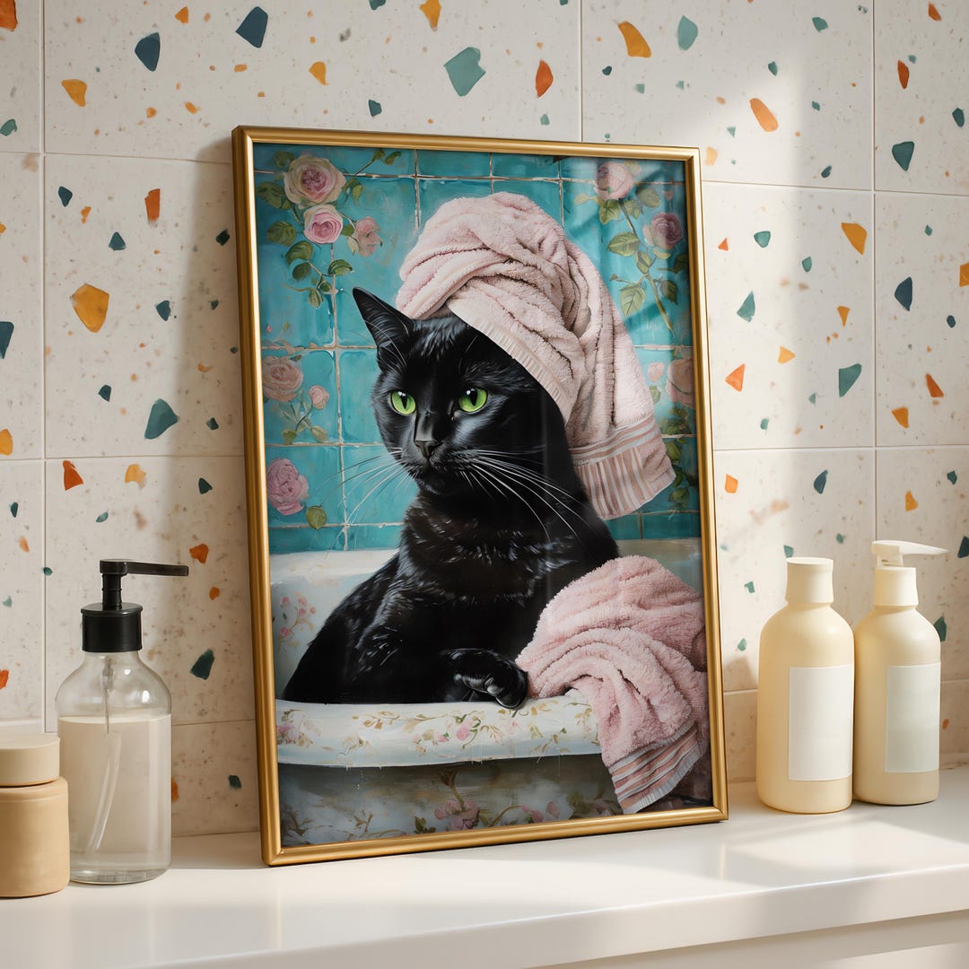 Black Cat Bathroom Wall Art Funny Black Cat Print Cute Animal Printable ...