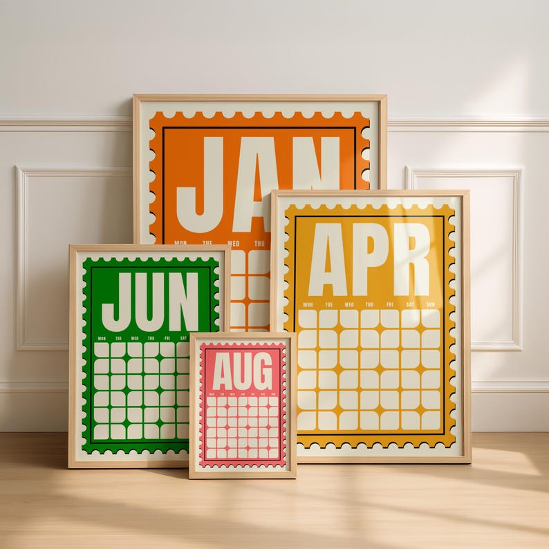 Calender Frameborder Undated Calendar Stamp Large Wall Poster 2026 Monthly Vertical Calendar ...