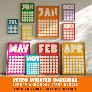 Undated Calendar Large Wall Calendar Poster 2026 Monthly Calendar Printable Perpetual Calendar Colorful Monthly Planner Digital Download.
