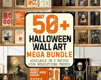Vintage Halloween Wall Art Mega Bundle Spooky Fall Decor Cute Pumpkin Ghost Black Cat Skeleton Witch Wall Print Dark Academia Room Printable