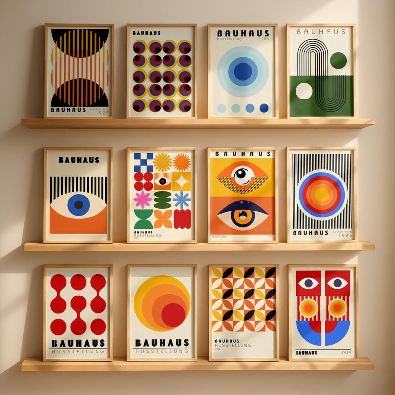 Bauhaus Gallery Wall Art Set of 100 Prints Retro Mid Century Geometric ...