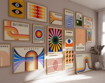 Bauhaus Gallery Wall Art Set of 100 Prints Retro Mid Century Geometric Digital Wall Art Modern Abstract Minimalist Poster Dopamine Decor.