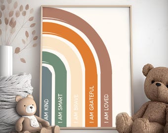 Positive Affirmation Wall Art for Kids Rainbow Affirmations Wall Art I Am Kind I Am Smart Inspirational Nursery Decor Digital Download.