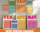 Undated Calendar Large Wall Retro Calendar 2026 Monthly Calendar Poster Perpetual Calendar Colorful Monthly Planner Digital Download.