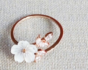 Rose Gold Diamond Sakura Ring - Cherry Blossom, Birthday, Wedding, Anniversary, Just Because