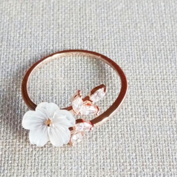 Rose Gold Diamond Sakura Ring - Cherry Blossom, Birthday, Wedding, Anniversary, Just Because