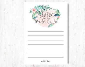 Bride to be - Printable | INSTANT DOWNLOAD | Rustic Floral Bridal Shower | Pink Bridal Shower Decoration | Advice for Bride