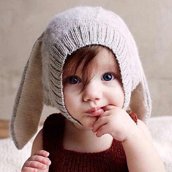 Crocheted long eared bunny beanie hat - baby  girl, baby boy, unisex