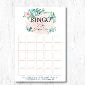 BINGO Baby Shower Printable INSTANT DOWNLOAD Rustic Floral Baby Shower ...