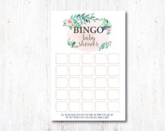 BINGO Baby Shower Printable | INSTANT DOWNLOAD | Rustic Floral Baby Shower Game | Pink Bridal Shower Decoration | Watercolor