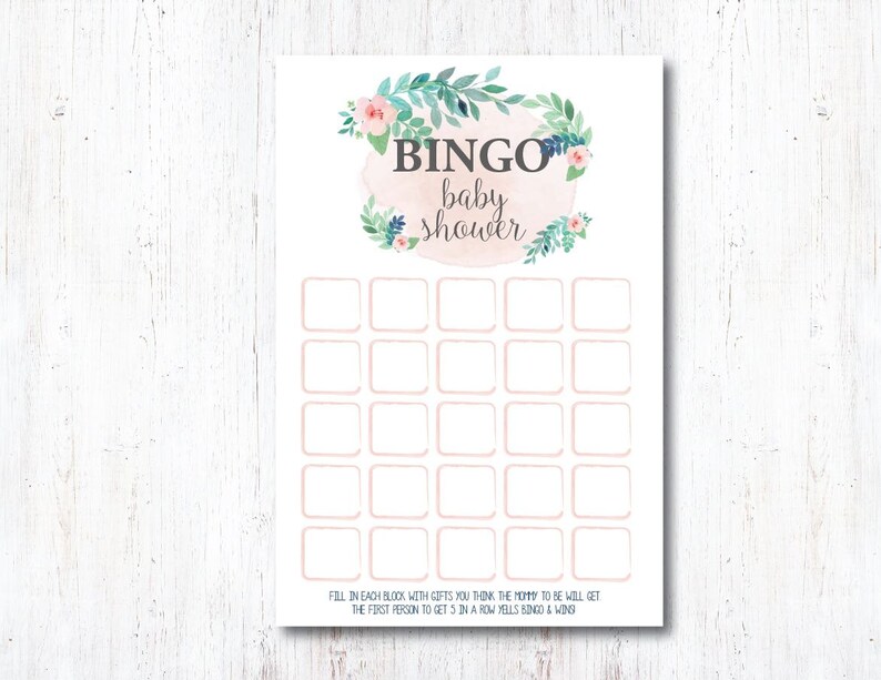 BINGO Baby Shower Printable INSTANT DOWNLOAD Rustic Floral Baby Shower ...