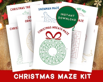 Christmas Maze Kit, Christmas Themed Mazes for Kids, Holiday Mazes for Kids, Santa Maze, Printable Holiday Mazes, Printable Christmas Mazes