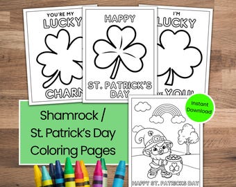 Shamrock / St. Patrick's Day Coloring Pages, St. Patrick's Day Printable, 4 Leaf Clover, 3 Leaf Clover, Leprechaun, St. Patrick's Activity