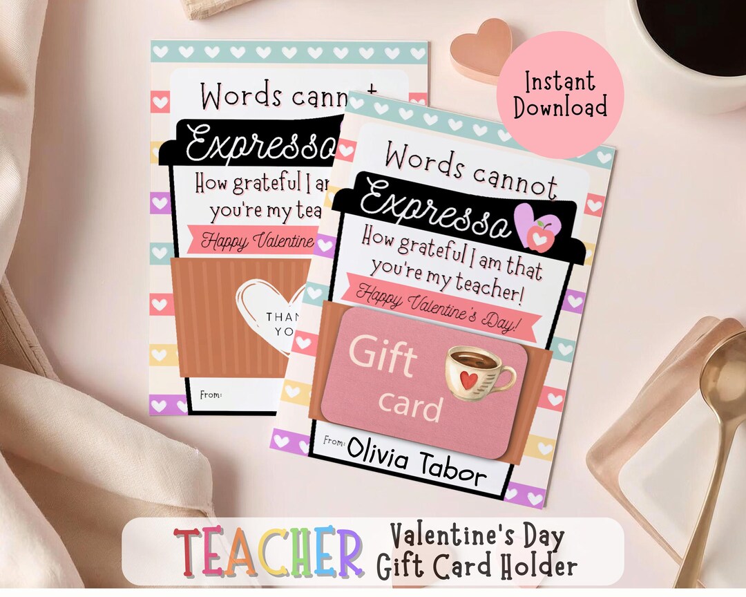 Printable Valentine Gift Card Holder, Coffee Gift Card Holder, Gift ...