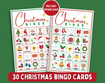 Christmas Bingo Cards, Holiday Bingo, Christmas Bingo Printable, Christmas Bingo Game, Xmas Family Games, Bingo Cards for Kids, Bingo PDF