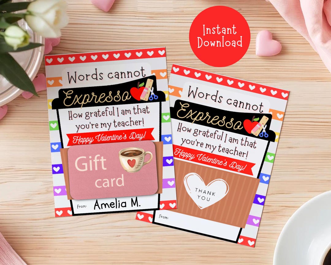 Printable Valentine Gift Card Holder, Coffee Gift Card Holder, Gift ...