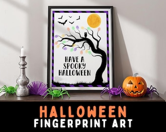 Arte de huellas dactilares espeluznante para Halloween, manualidad de huellas de manos y dedos para Halloween, actividad imprimible de Halloween, recuerdo de Halloween, arte espeluznante