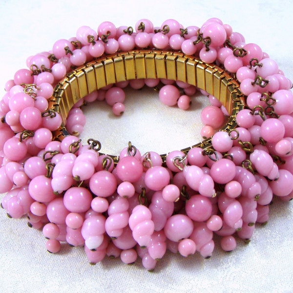 Reserved for Debra - Pink Cha Cha Bracelet with Vintage Pink Lampwork Dangles