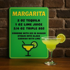 Margarita Recipe Sign: Lime Green Bar Decor, Cocktail Wall Art