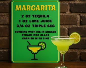 Margarita Recipe Sign: Lime Green Bar Decor, Cocktail Wall Art