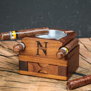 Personalized Whiskey & Cigar Tray Glass Holder Ashtray Whiskey