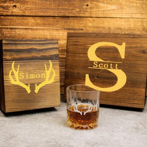 Customized Whiskey Glass Set with Wooden Box, Whiskey Stone Set, Groomsmen Gift, Best Man Gift, Boyfriend Gift, Whiskey Gifts for Him Dad