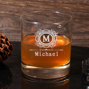 Personalized Whiskey Glass, Customize Logo Glass, Etched Glassware Gift, Personalized Glassware, Monogrammed Glass,Gift for Dad Grandpa