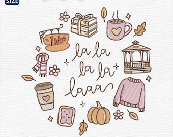 Cozy Autumn Town Wreath Embroidery Design, Fall Coffee Shop Aesthetic Machine File, Nostalgic Small Town Book Lover File, Instant Download