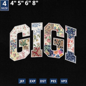 Quilted Patchwork Gigi Applique Embroidery, Varsity Mama Machine File, Grandma Core Embroidery Design, Mother's Day Design, Instant Download