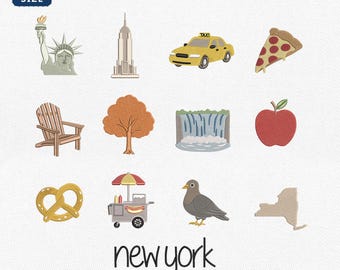 Mini New York State Icons Bundle Embroidery Design, NYC Travel Landmarks Machine File, Big Apple Empire State File, Instant Download