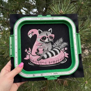 Feral Girl Summer Embroidery Design, Raccoon Embroidery Design, Summer Pool Float Flamingo, Cowgirl Raccoon Machine File, Instant Download