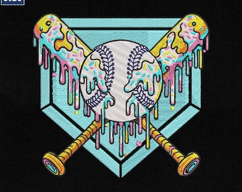 Bordado de helado con goteo de béisbol, bordado de home con goteo de béisbol, diseño de goteo de béisbol, archivo de béisbol para el día del partido, descarga instantánea