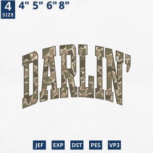 Darlin Camo Embroidery Design, Retro Camo Western Embroidery, Darlin' Retro Camo Country Distressed Varsity Cowboy Quote, Instant Download