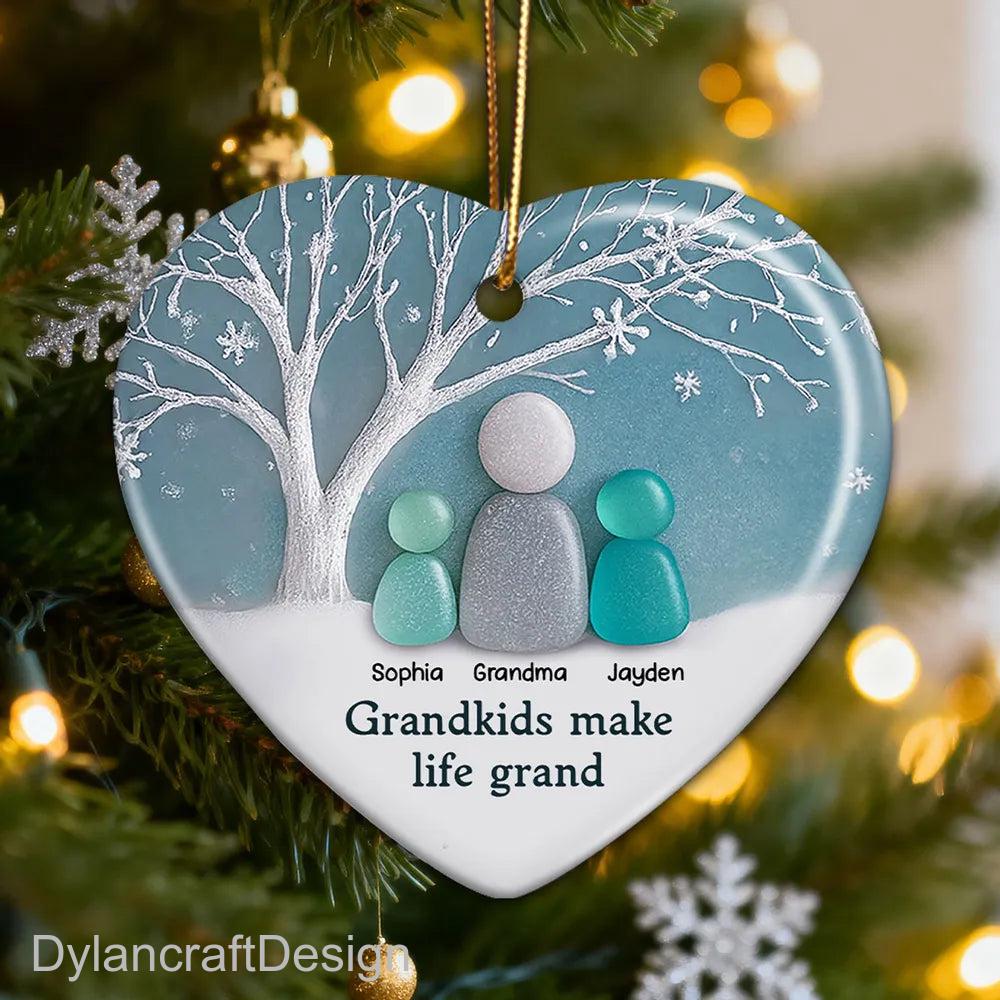 Grandkids Christmas Ornaments 3D Sea Glass Effect Snowman Grandma