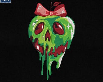 Diseño de bordado de manzana venenosa para Halloween, archivo de bordado de manzana goteante para Halloween, archivo de villanos de Halloween, manzana bruja, descarga instantánea