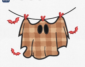 Hanging Ghost Clothesline Applique Embroidery Design, Spooky Laundry Halloween Machine File, Red Bats Fall Toddler Shirt, Instant Download