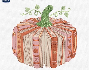 Folded Book Pumpkin Embroidery Design, Fall Reading Bookworm Machine File, Cozy Autumn Librarian Reading Club Aesthetic, Instant Download