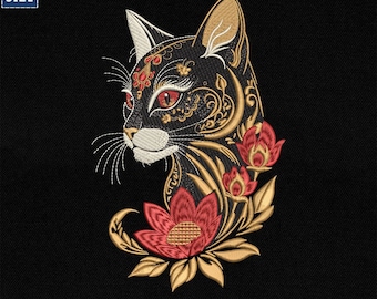 刺繍 絵画 花と猫 手刺繍 猫と花の刺繍絵🐱🌸 額縁入り 癒し系