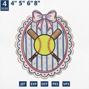 Softball Coquette Bow Embroidery Design, Girly Softball Machine File, Softball Mama Embroidery File, Sports Mom Design, Instant Download