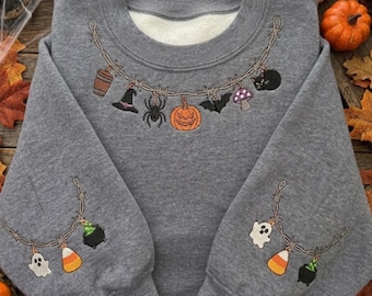 Halloween Necklace Embroidery Design, Spooky Pumpkin Ghost Witch Bracelet Embroidery, Barbed Wire Sweatshirt Machine File, Instant Download