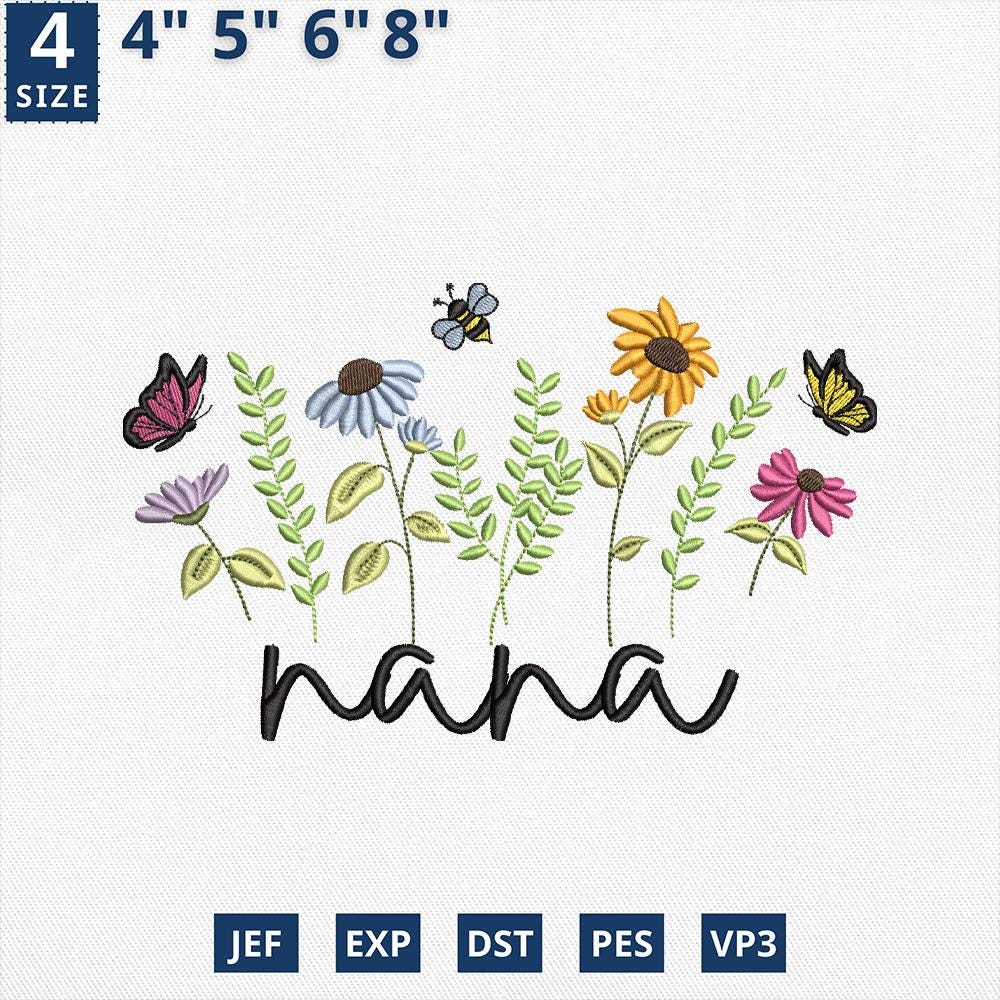Floral Nana Embroidery Design, Nana Wildflower Embroidery, Floral