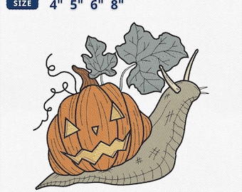 Spooky Pumpkin Snail Embroidery Design, Halloween Jack O Lantern Embroidery, Autumn Bug Machine File, Fall Leaves Stitch, Instant Download