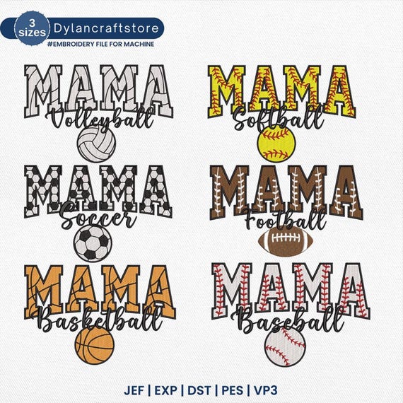 Gameday Mama Embroidery, Baseball Mama Design, Softball Mama Embroidery, Sports Mama Machine File, Mama Embroidery Design, Pes Vp3 Dst Jef