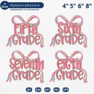 Preppy Back to School Embroidery Bundle, Teacher Coquette First Day of School Embroidery File, Girly Pink Bow Machine File, Instant Download