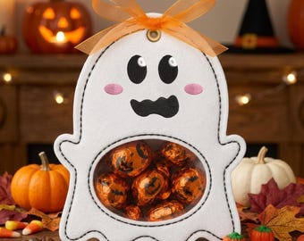 ITH Ghost Treat Bag Embroidery, Halloween Candy Holder Machine File, Peekaboo Vinyl Window Felt Favor, Cute Trick Or Treat, Instant Download