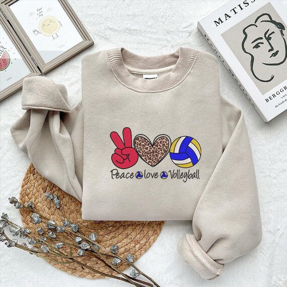 ピースラブバレーボール刺繍デザイン、ヒョウ柄バレーボールデザイン